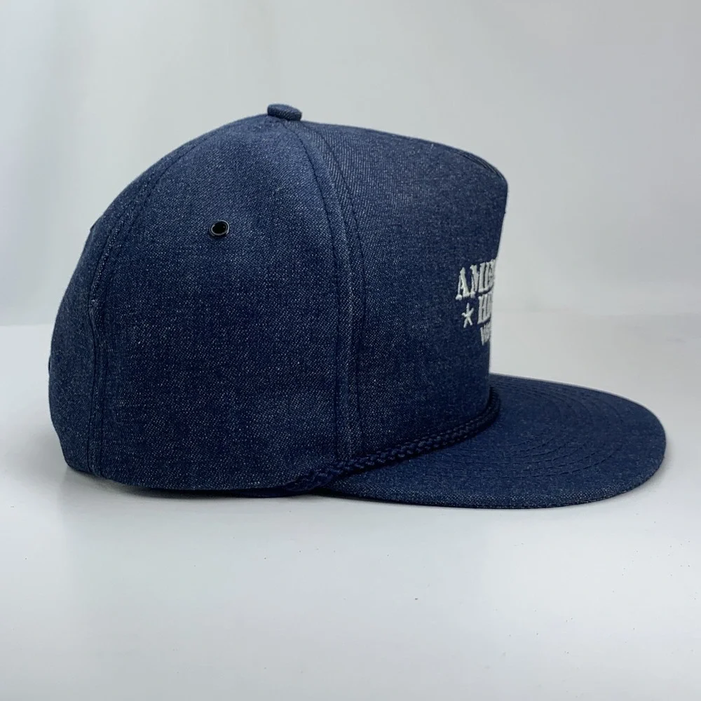 Vintage Wrangler American Hero Trucker Hat Denim Rope Snapback Cap Made in USA